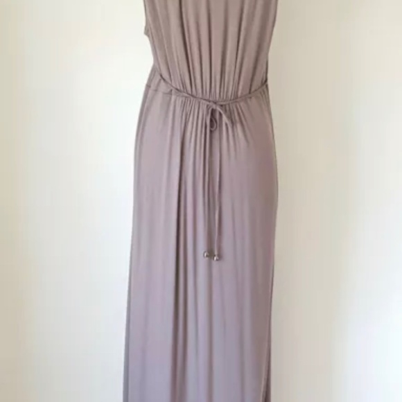 Boston Proper Knit Maxi Dress Sequin Beaded Size L Taupe Tie-back Long Formal - Picture 3 of 5